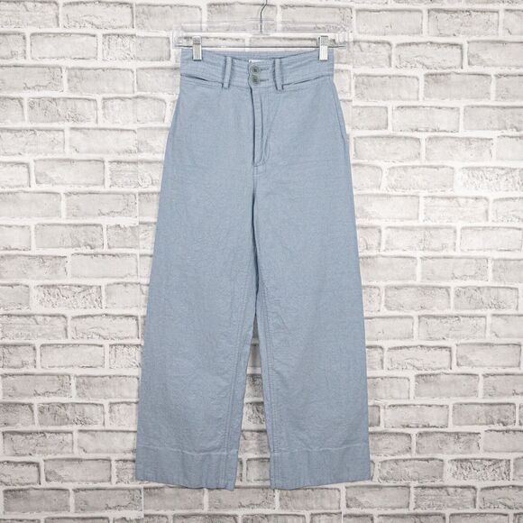 Apiece Apart Women's High Rise Wide Leg Merida Pants Dusty Blue Crop Sz 00 - Picture 1 of 10
